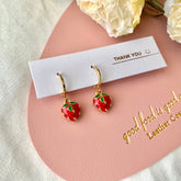 Strawberry Earrings - Tiny Strawberry Huggie hoops - Fruit Earrings - Cute - Creative Earrings - Gift - Handmade Earring.